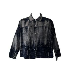 Chico's Women's Black & Gray Distressed Beaded Corduroy Jacket/Blazer - Size 3